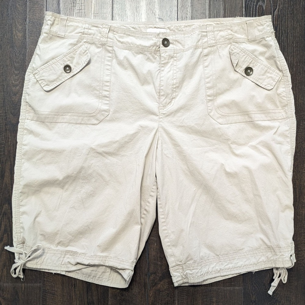 Westport 1962 Khaki Cargo Shorts Womens 18 Tan Cotton Stretch Cinch Hem Pocket